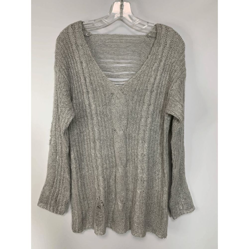 Together Apparel Womens Sweater Knitted V Neck Gray S/M